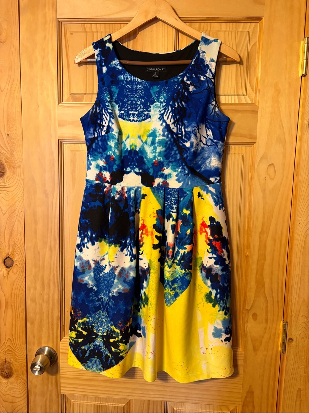 Cynthia Rowley Blue & Yellow Print Sleeveless Fit-and-Flare Summer Sundress